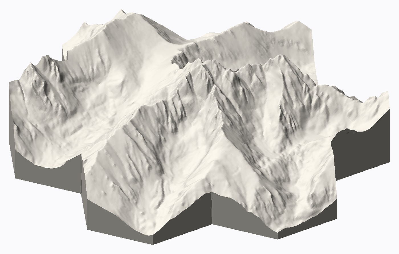 Preview of seven hexagonal terrain tiles forming the rugged summit of Crestone Peak